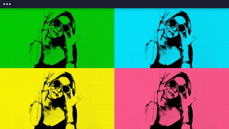Grid of four images of a woman in sunglasses created with BeFunky's Pop Art effects