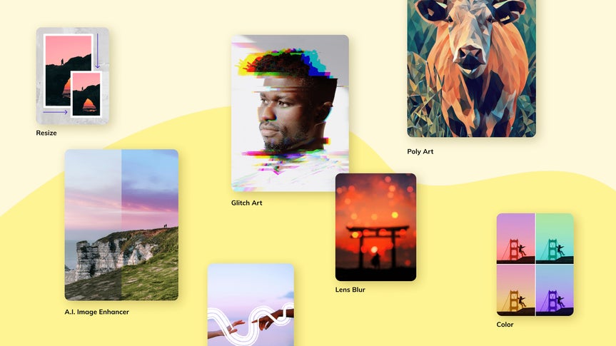 A collage of images depicting frequently used tools on a yellow background