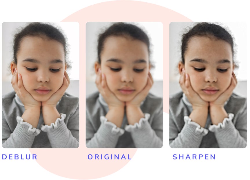 Comparison of deblur and sharpen tools on photo of a girl