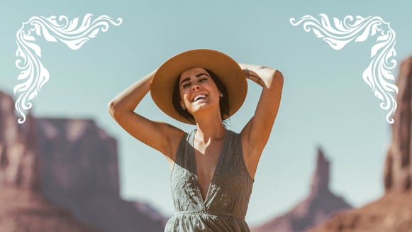 decorative frame on image of girl in desert