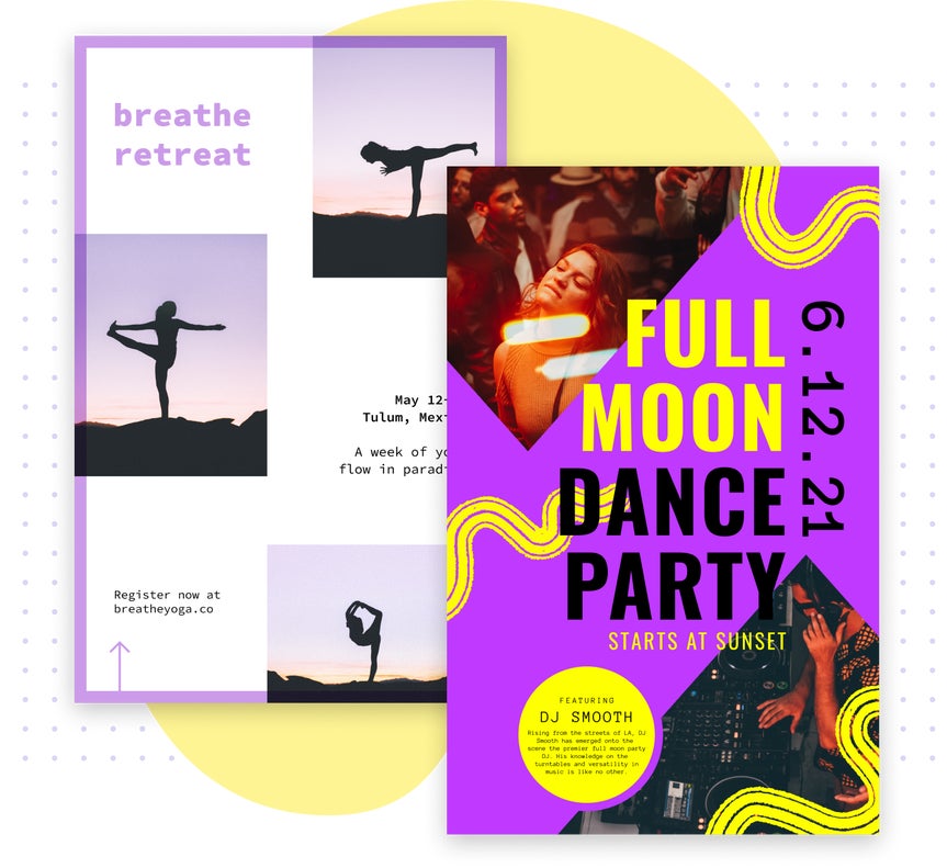 yoga retreat and dance party poster templates
