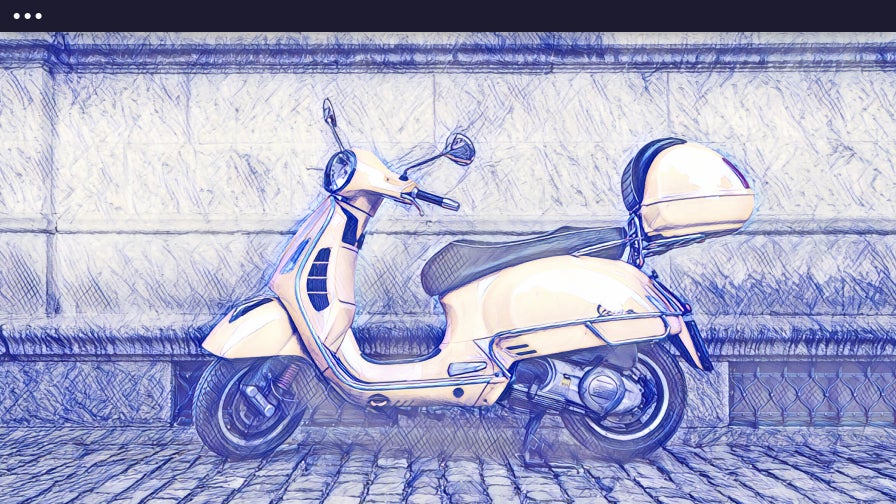 Foto de una vespa naranja con el efecto artístico Arte con bolígrafo DLX 1 de BeFunky aplicado