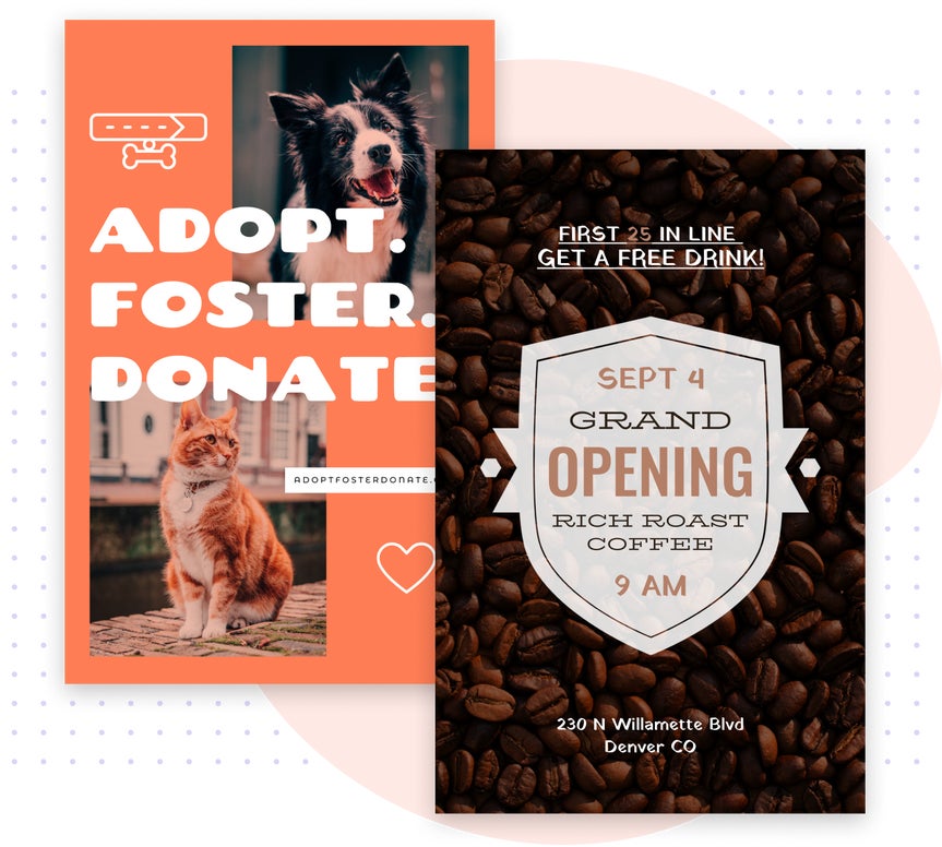 pet adoption and grand opening poster templates