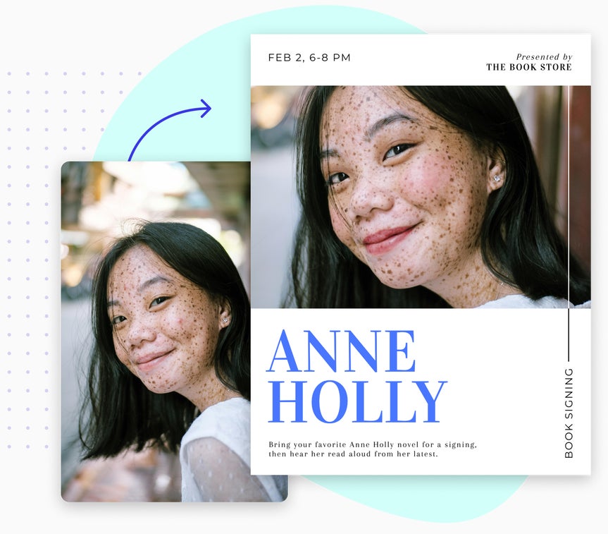 Portrait edited for a book signing flyer using BeFunky’s touch up features