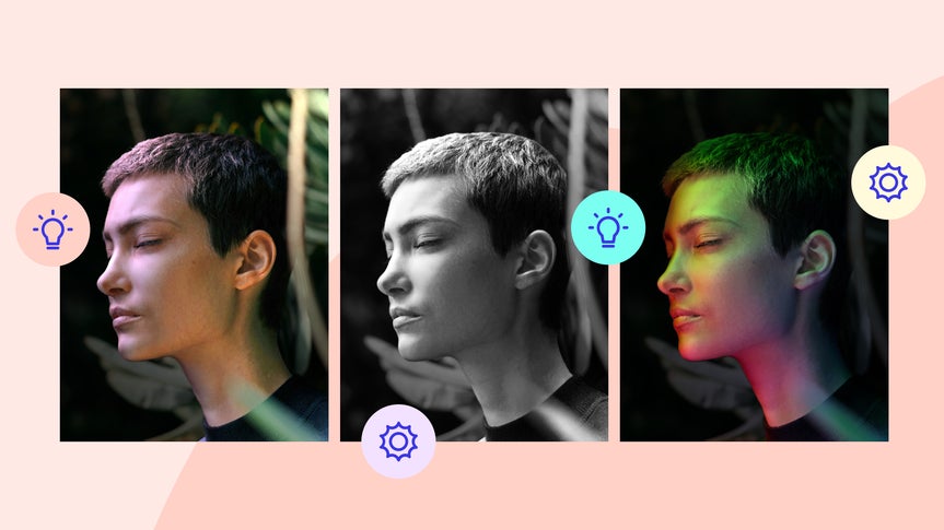 A portrait shown 3 times with different kinds of lighting