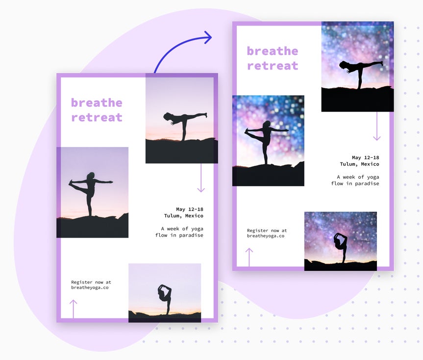 Yoga retreat flyer redesigned with night sky backgrounds using sky replacer for visual impact