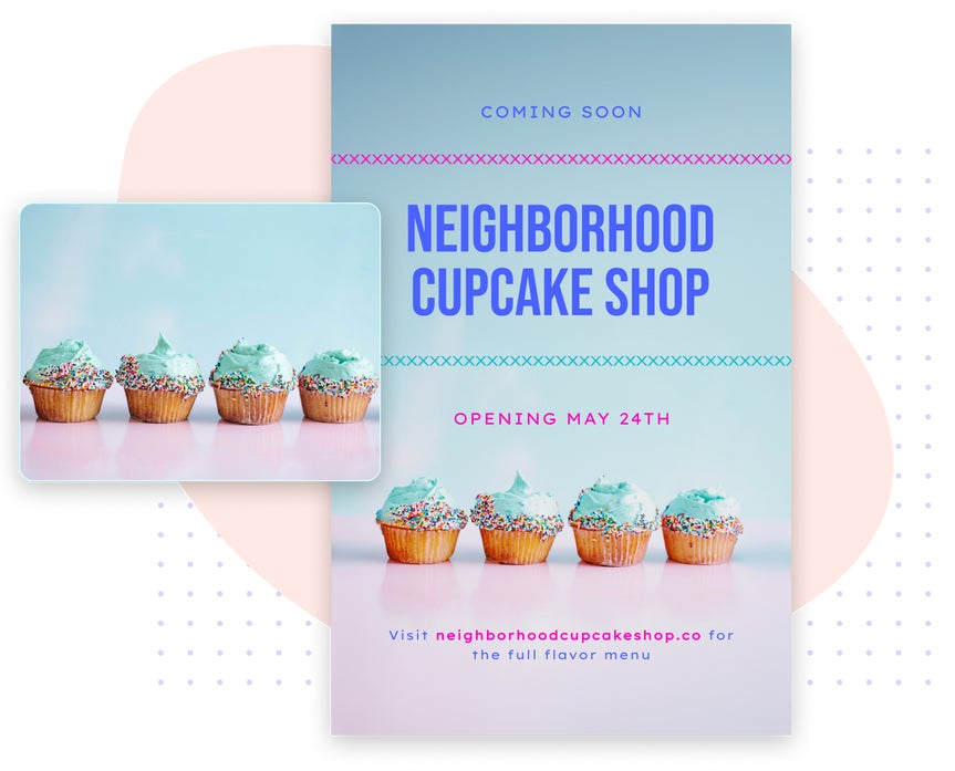 Cupcake display extended with ai image extender for a sweet shop grand opening design