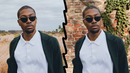 Two side-by-side photos of men with swapped backgrounds using AI background remover