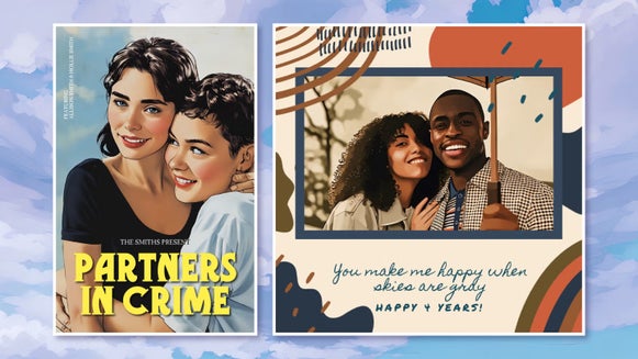 Illustrated photos styled as creative cartoon designs for friendship and love themes