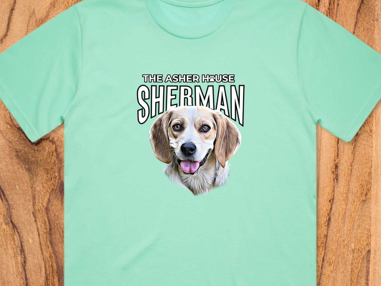 The Asher House t-shirt featuring a rescue dog with photo to art effects applied