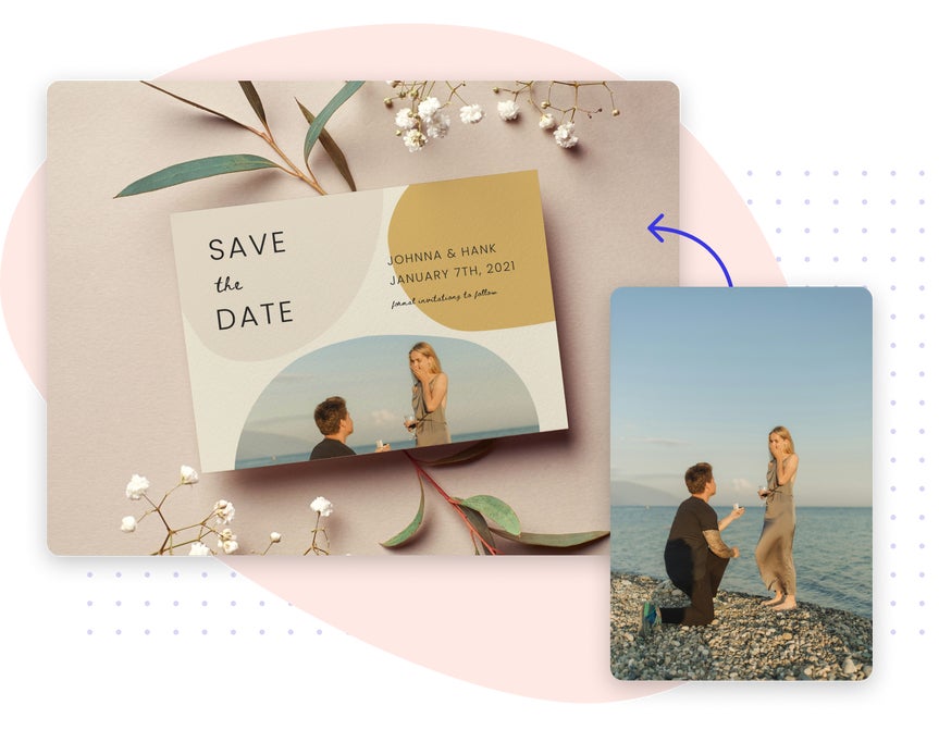 Beach proposal photo turned into a modern save the date card for Johnna and Hank