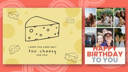 Fun birthday card designs for adults featuring edited photos and illustrations