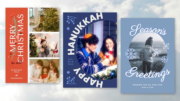 Edited holiday card photos with Merry Christmas and Happy Hanukkah messages
