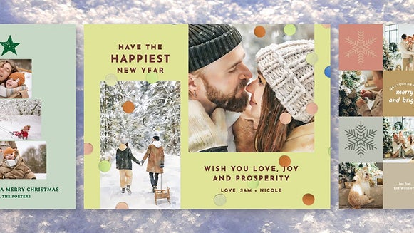 Holiday photo collage templates on snowy background