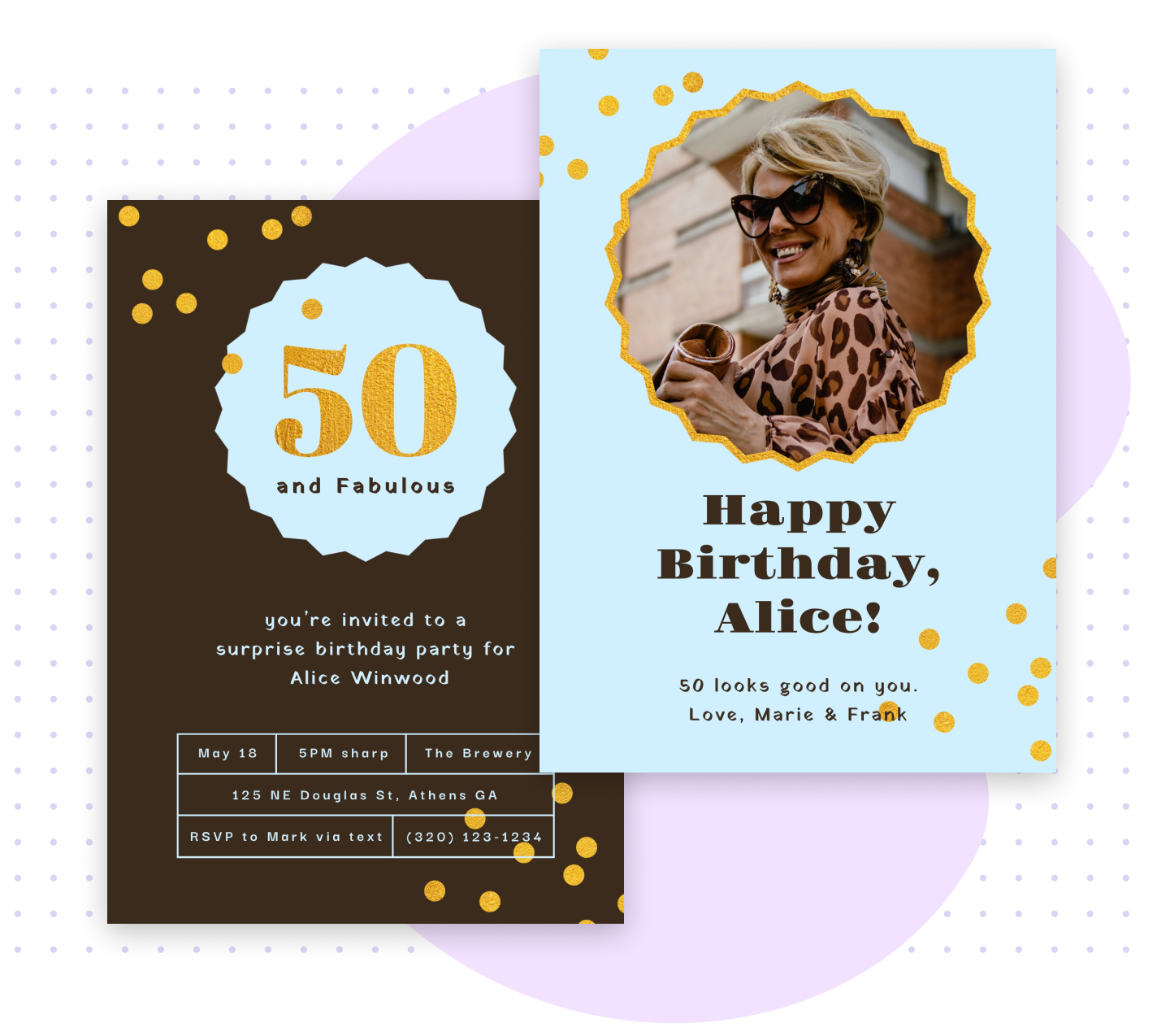 Fun vintage style 50th birthday card and matching invitation