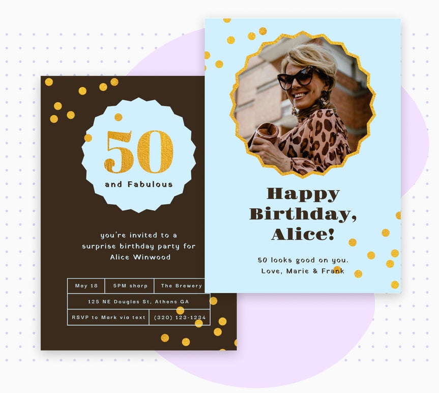 Fun vintage style 50th birthday card and matching invitation