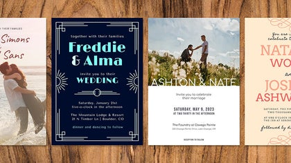 Seasonal wedding invitation templates featuring romantic, formal, and rustic designs