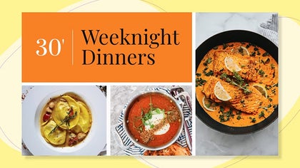 YouTube thumbnail for 30-minute weeknight dinners with pasta, soup, and salmon recipes