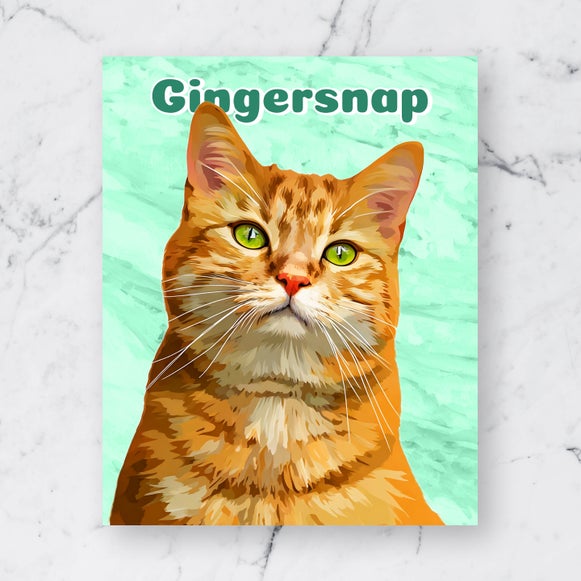 Pet portrait of an orange tabby cat named Gingersnap styled with Vector Pop