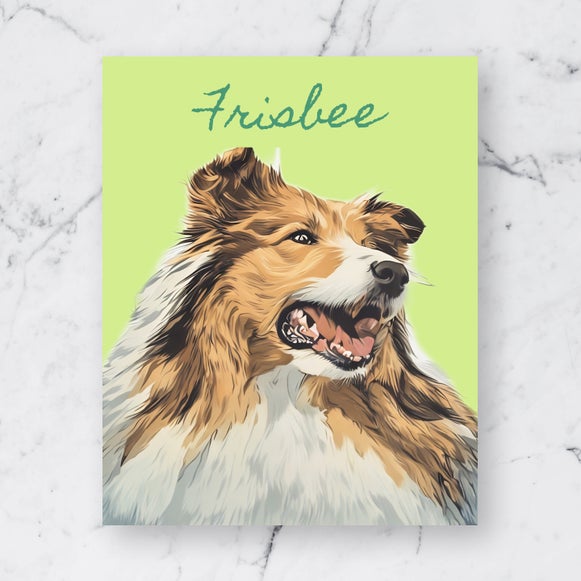 Pet portrait of a collie named Frisbee transformed with Vintage Comic GFX