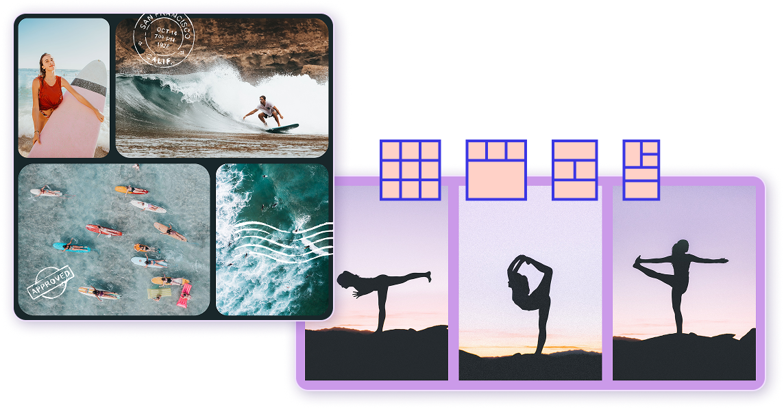 Collage featuring artistic portraits, botanical illustrations, and creative design projects