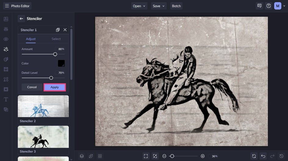 Adjusting Stenciler effect on photo