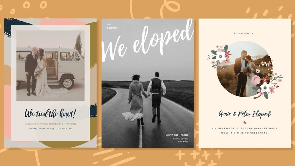 wedding elopement announcement card designs from BeFunky.