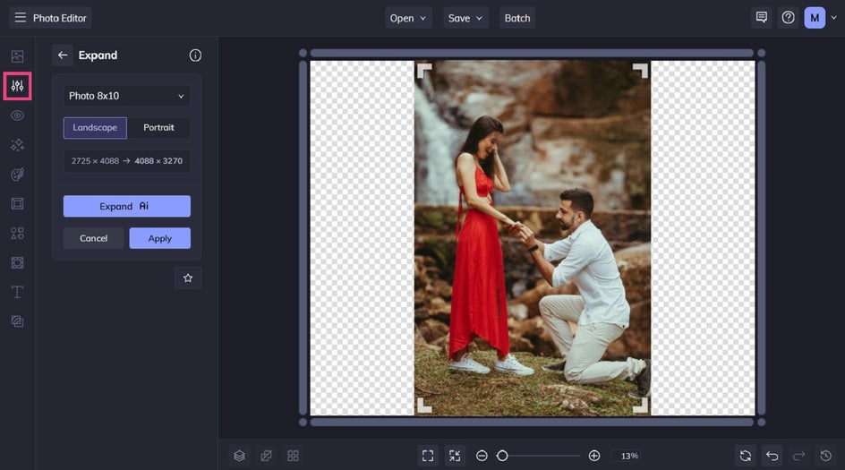 Expand AI tool in BeFunky
