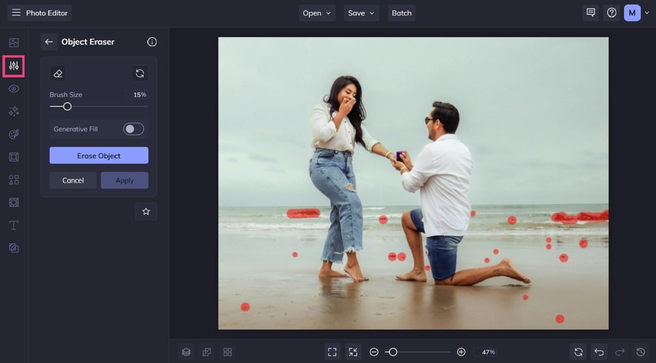AI object remover tool in BeFunky