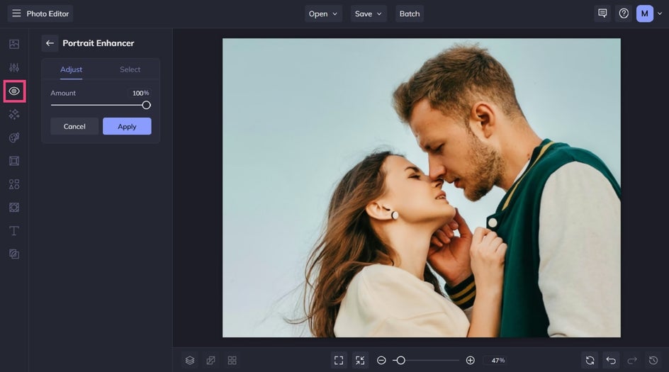 Portrait enhancer in BeFunky