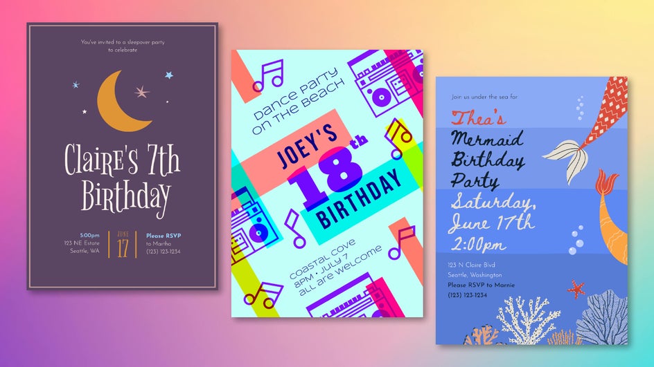 Birthday invitation cards with graphics