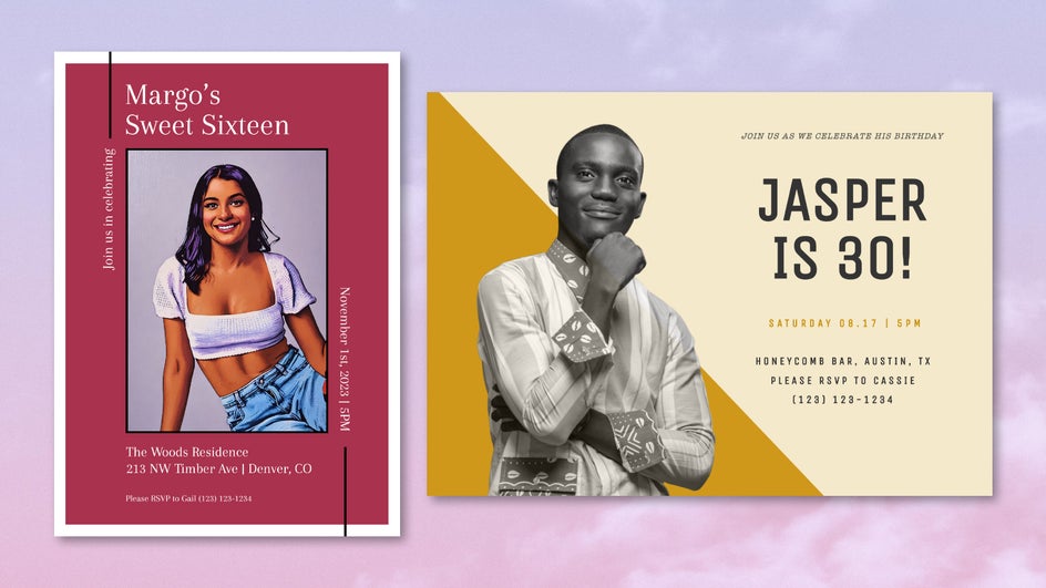 Birthday invitations featuring portraits