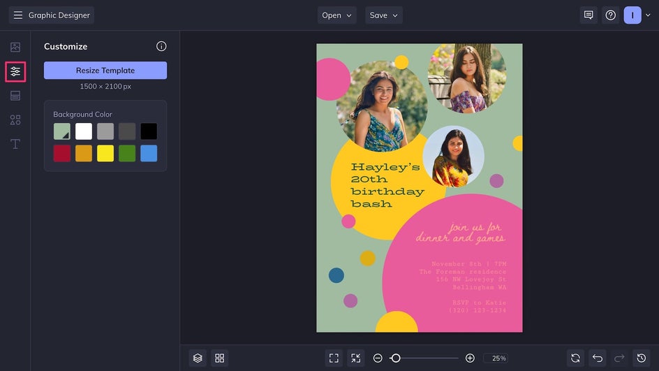 Customize background color of birthday invitation