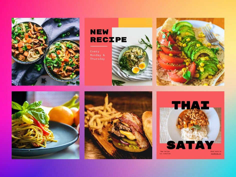 6 bold and colorful Instagram Posts with rainbow background