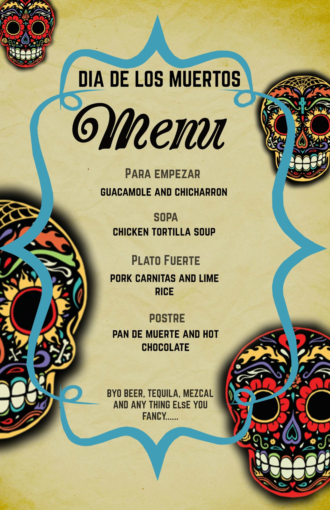 Dia De Los Muertos Dinner Party Menu Learn BeFunky