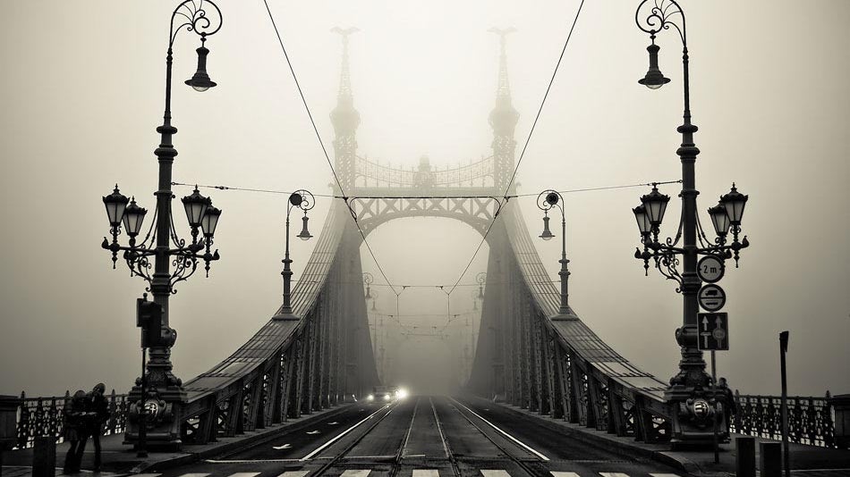 Nature, Bridge, Building, Fog, Person, Human