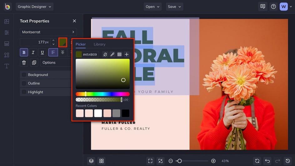 color picker for marketing postcard