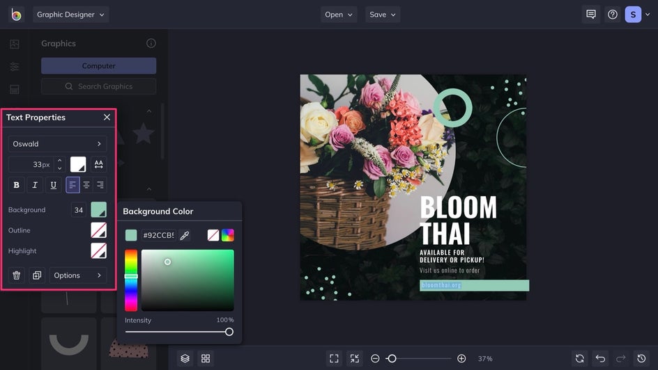Change the text properties color on your Instagram template