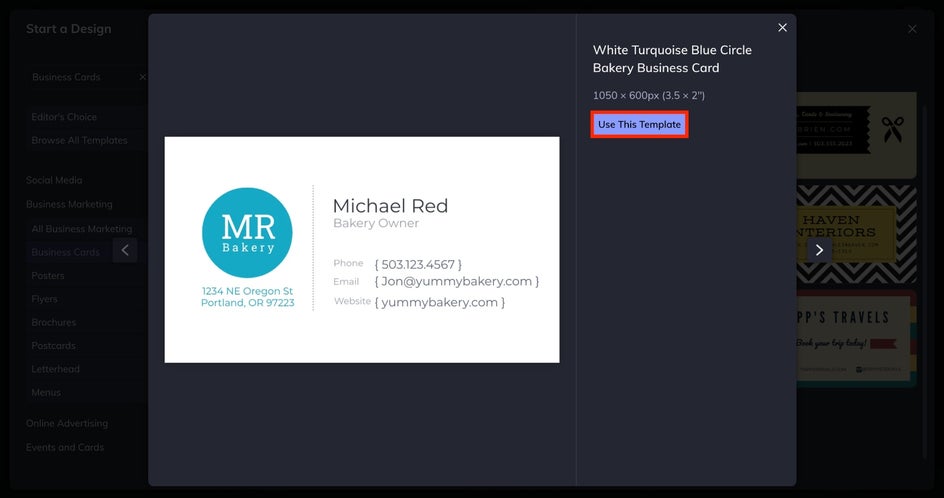 Use this template for business card