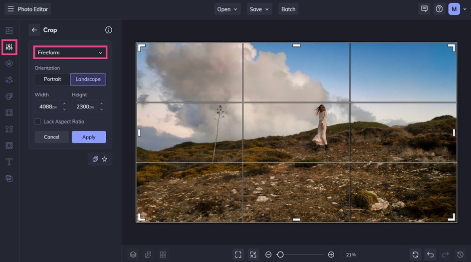 Selecting crop ratio in BeFunky