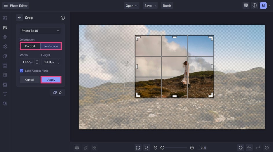 Choosing crop orientation in BeFunky