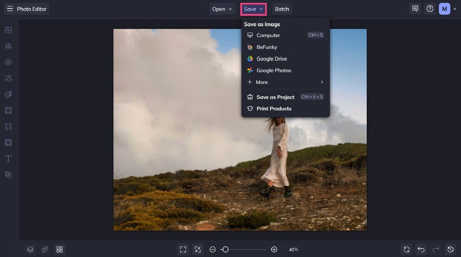 Saving cropped photo in BeFunky