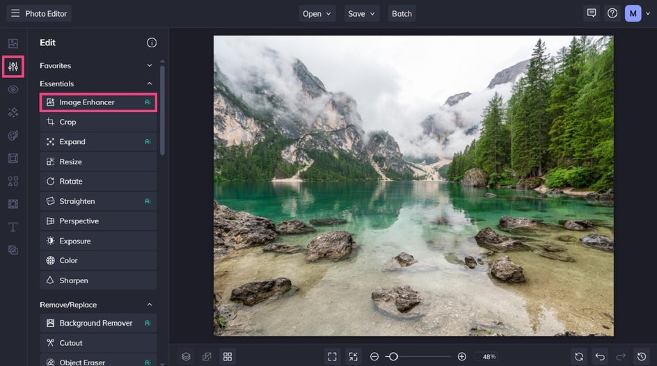 one-click image enhancer in BeFunky