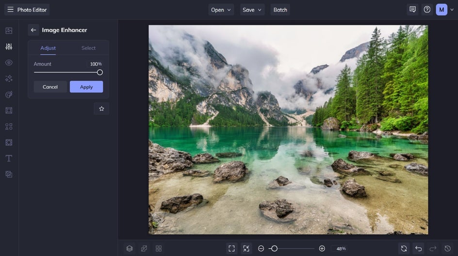 Applying the image enhancer in the photo editor