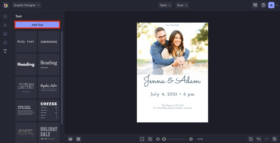 Add text to save the date