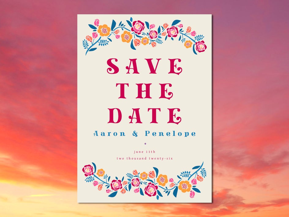 Save the Date floral card for printing