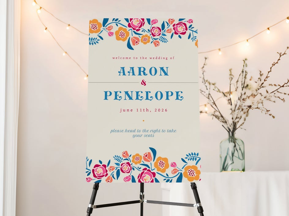 Wedding poster sign made with floral theme