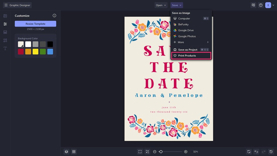 Print products once wedding template is finished