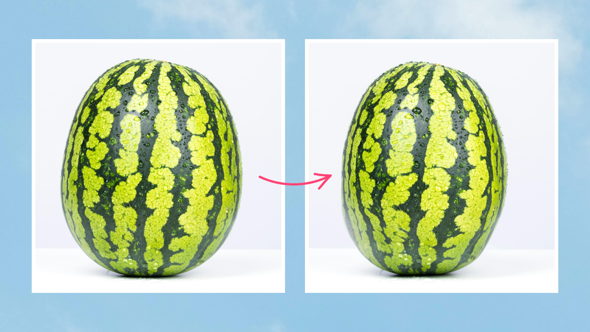 Before and after slimming a watermelon for the featured