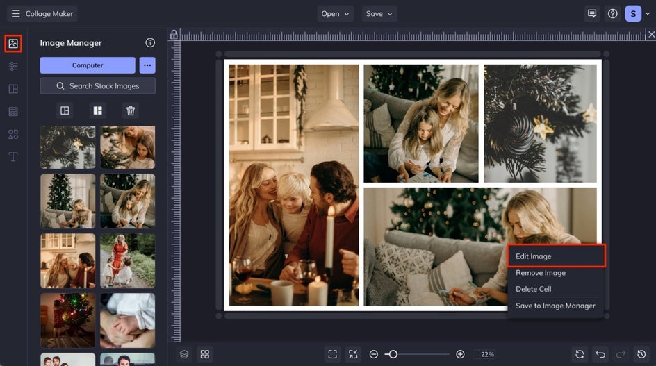 Add photos from Image Manager tab to holiday collage card